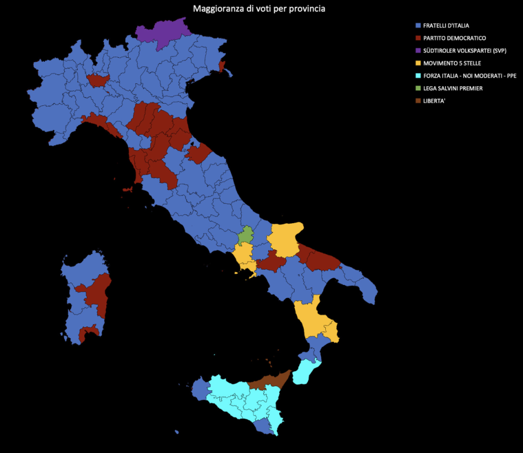 I partiti più votati in ogni regione
